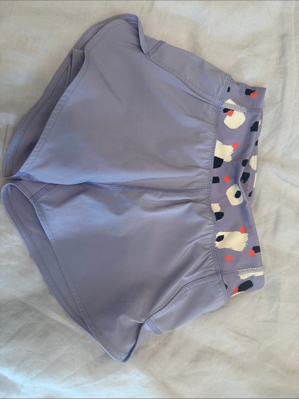Hanna Andersson Lavender Shorts with black, White and Coral Spot Waistband